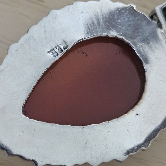 925 Sterling Silver Carnelian Agate Pendant Ornate Jewelry Orange - Picture 6 of 6